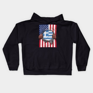 Greece Flag American Flag Ripped - Gift for Greek From Greece Kids Hoodie